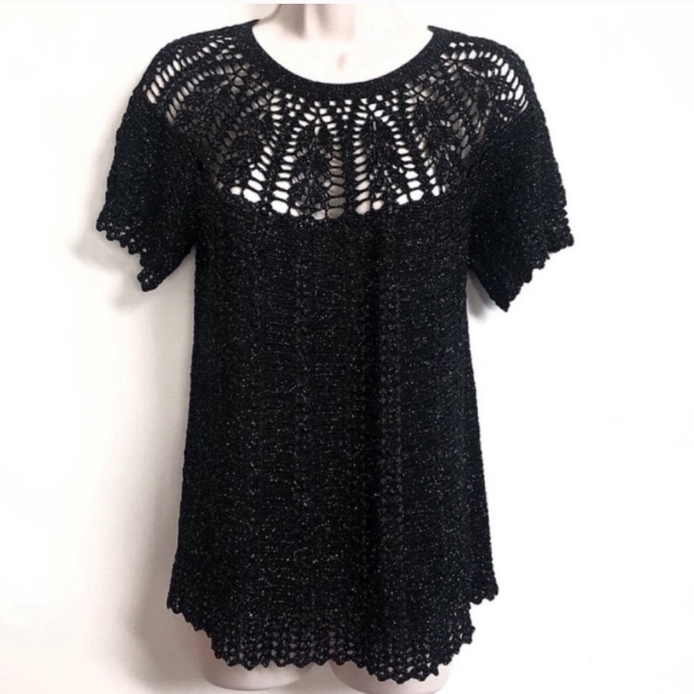 Lord & Taylor sparkly knit short sleeve scoop neck pullover sweater small